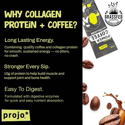 Projo Power Coffee with Collagen Bold Black Medium Roast Medium Dark Roast Instant Coffee - 1.98oz/4ct