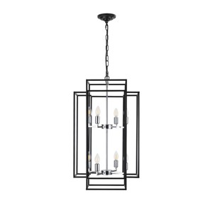 BAOURE 18in Modern 8 Light Black Farmhouse Pendant Light Chandelier, Industrial Adjustable Hanging Light for Living Room Dining Room Foyer - 1 of 4