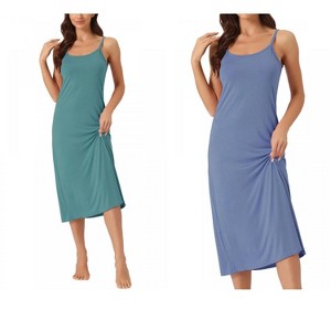 INSPIRE CHIC Women's 2 Pcs Nightgown Sleeveless Spaghetti Strap Midi Cami Camisole Full Slip Under Dress - 1 of 4