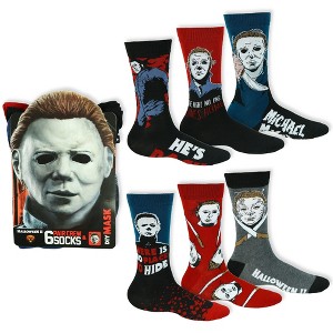 Halloween Michael Myers Men's 6 Pair Crew Socks with D.I.Y. Mask Multicolored - 1 of 4