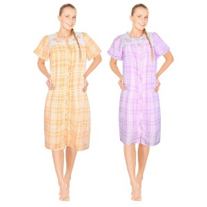 JEFFRICO 2 Pack House Dresses for Women with Pockets - Lightweight Breathable Short Sleeve Muumuu & Nightgowns - Women's Dusters - 1 of 4