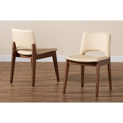 High Back Beige Faux Leather and Cane Wood Arm Chair