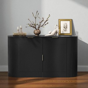Mshliw 55.1" Modern Storage Cabinet with 2 Doors, 2 Drawers and Curved Side Shelves, Stripe MDF Sideboard Buffet Cabinet for Living Room - 1 of 4