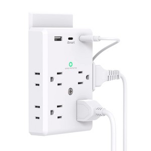 Itopfox Multi Plug Outlet Extender with USB C Ports, 3 Sided Power Strip Surge Protector 900J, 8 Outlets Splitter 3 USB Wall Charger for Home Travel - 1 of 4