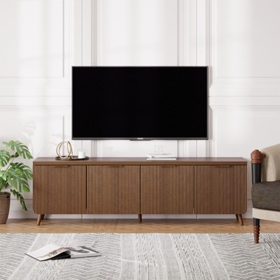 FONTOI TV Stand, TV Table with Wavy Stripe Design, Entertainment Center with Golden Handles, TV Stands for Living Room, Walnut, 59.1*13.8*17.7