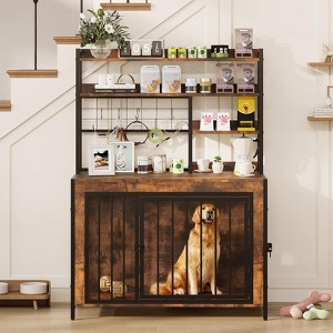 38.6" Dog Crate Furniture with Storage Shelves, Dog Kennel for Large/Medium/Small Dogs, Rustic Brown - 1 of 4