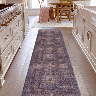 SKRAN Washable Area Rugs, Low-Pile, Non-Slip, Non-Shedding, Foldable, Kid & Pet Friendly -for Living Room, Bedroom, Kitchen, (Burgundy/Blue)