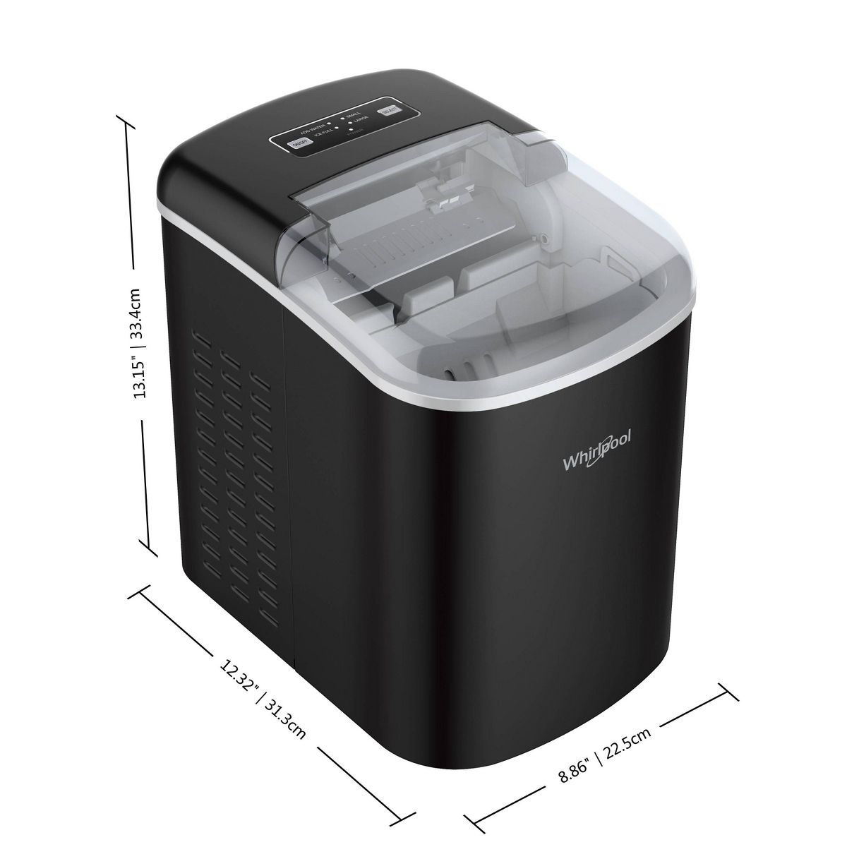 Whirlpool Countertop Ice Maker WHCI26VBA3A: 26 lb Daily Production, Bullet Ice, Black, 1.5 lb Storage, 2 Ice Sizes - thumbnail 8