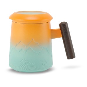 Unique Bargains 13.5oz Ceramic Tea Cup with Infuser Wood Handle and Cup Lid  for Loose Leaf Steeping - 1 of 4