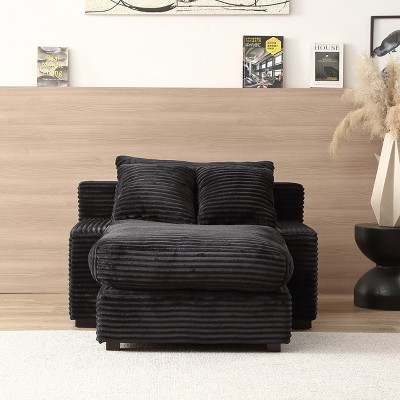 MAYEERTY Modern Luxury Sleeper Sofa Bed - Sleek Corduroy Upholstery, Black - Contemporary Design