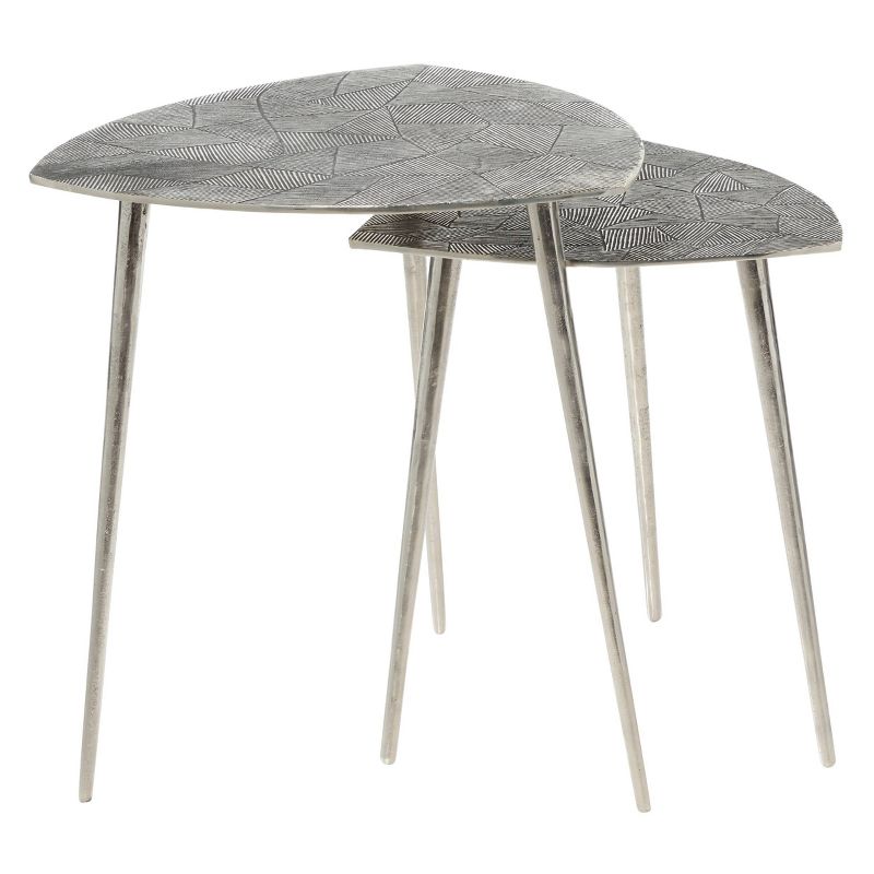 2pk Aluminum Patio Accent Table - Olivia & May: Contemporary Nesting Tables, Silver Polished, Triangular Design, Textured Top, 3 of 9