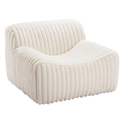 HomeRoots 39" Cream Faux Fur And Upholstered Tufted Lounge Chair
