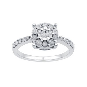 GILDED 1/2 CTTW Natural Diamond Cushion-Shaped Ring in Sterling Silver with Miracle Plating, Size 7 - 1 of 4