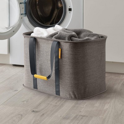 Gray 55-Liter Collapsible Fabric Laundry Basket with Woven Handles