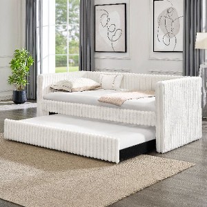 CAVINAS Modern Twin Size Platform Bed Frame, Corduroy Fabric Daybed, Upholstered Sofa Bed, The Bottom Pulls Out to Form a Bed - 1 of 4