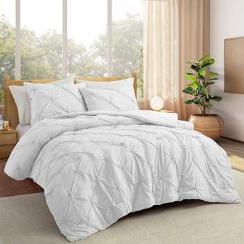 Peace Nest 3 Pieces Pinch Pleat Comforter and Pillowcases Set, Soft Lightweight Fluffy All Season Bedding Set, White, Twin