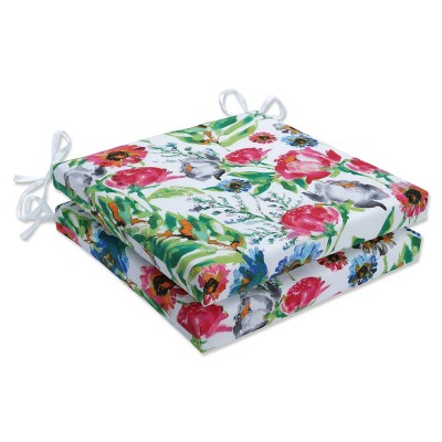 20" x 20" x 3" 2pk Flower Mania Petunia Squared Corners Outdoor Seat Cushions Pink - Pillow Perfect