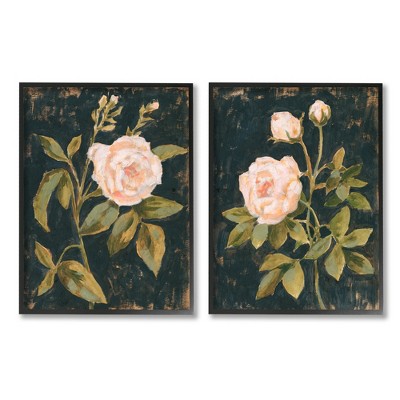 Stupell Industries Enchanted Vintage Pink Rose Florals Distressed Black