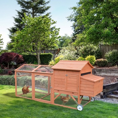 Natural Wood Large Chicken Coop with Wheels and Nesting Box