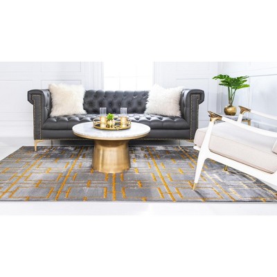 Gray and Gold Geometric 10' x 14' Stain-Resistant Area Rug