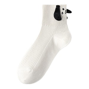Anna-Kaci 2 Pairs Ribbed Ankle Socks with 3D Puppy Ear Detail and Embroidered Dog Face for Fun Everyday Style - 1 of 4