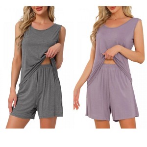 INSPIRE CHIC Women's 2 Pcs Cotton Soft Sleeveless Cami & Shorts Pajama Set - 1 of 4