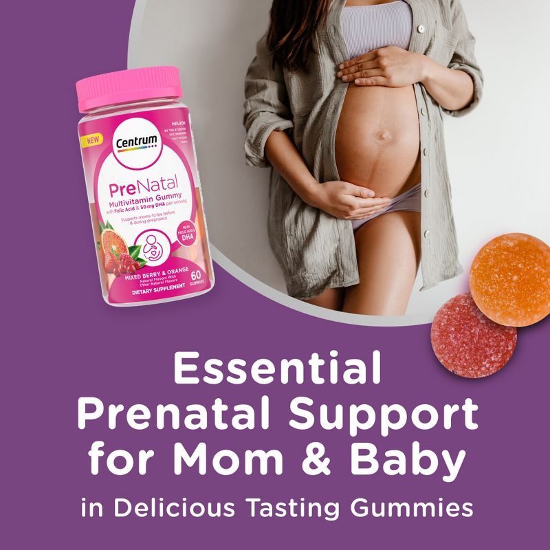 Centrum DHA and Folic Acid Prenatal Multivitamin Gummies - Mixed Berry/Orange - 60ct, 4 of 16