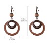 Boho Wooden Dangle Earrings for Women Vintage Brown Earrings Circle Ground Lightweight Dangling with Copper Hammered Style Handmade Jewelry - 4 of 4