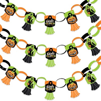 Big Dot of Happiness Jack-O'-Lantern Halloween - 90 Chain Links and 30 Paper Tassels Decor Kit - Kids Halloween Party Paper Chains Garland - 21 feet