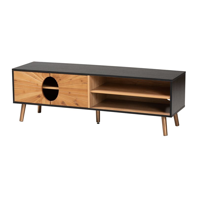Baxton Studio Chester Modern and Contemporary Two-Tone Dark and Natural Brown Finished Wood TV Stand, 2 of 11