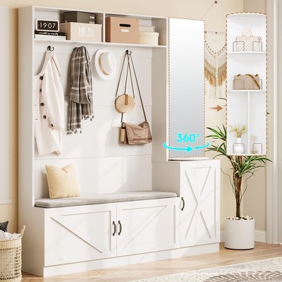 79" Hall Tree with Bench, Shoe Storage, Coat Rack & Mirror, Shoe Organizer with Cushion
