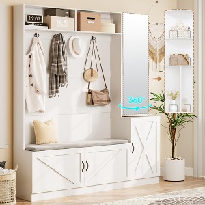 79" Hall Tree with Bench, Shoe Storage, Coat Rack & Mirror, Shoe Organizer with Cushion - 1 of 4