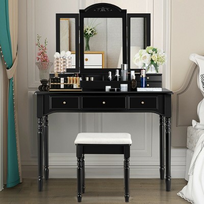 Black Vanity Tables Target, Black Tri Folding Mirror Vanity Set With Light