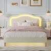 KTMBDW Upholstered Queen Bed Frame with Headboard Adjustable, Velvet Platform Bed with LED Lights, Mattress Foundation with Wooden Slats - 2 of 4