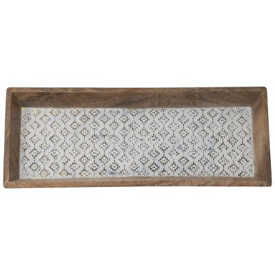 Etched Southwest Pattern Wood Decorative Storage Tray - Foreside Home & Garden