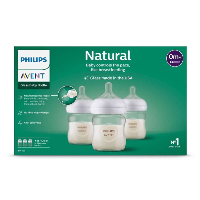 Philips Avent Glass Baby Bottle with Natural Response Nipple - 4oz/3pk, 3 of 23