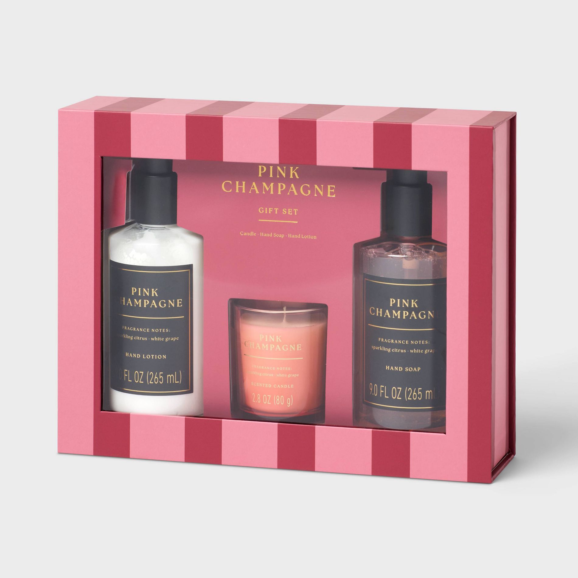 3pc Pink Champagne Personal Care Hand Soap and Lotion Candle Gift Set Pink - Threshold™