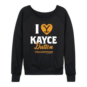 Women's - Yellowstone - I Love Kayce Lightweight French Terry Wide Neck Long Sleeve Shirt - 1 of 4
