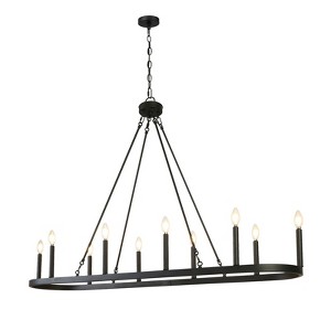 LNC Dolohovstrout 10-Light 50" Modern  Oval Wagon Wheel Oversizded Chandelier,Black - 1 of 4