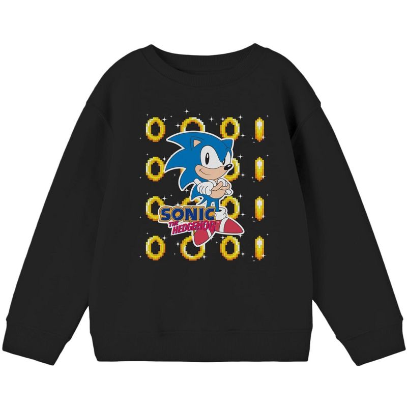Sonic The Hedgehog Golden Rings Boy's Black Long Sleeve Shirt, 1 of 3