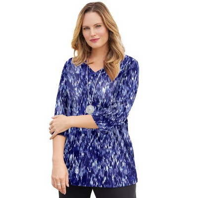 Catherines Women's Plus Size Petite Suprema 3/4 Sleeve V-Neck Tee