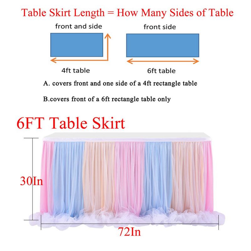 6ft Tulle Table Skirt 5 Tier Pink Gradient Tablecloth Tutu Chiffon Table Skirting, 2 of 8