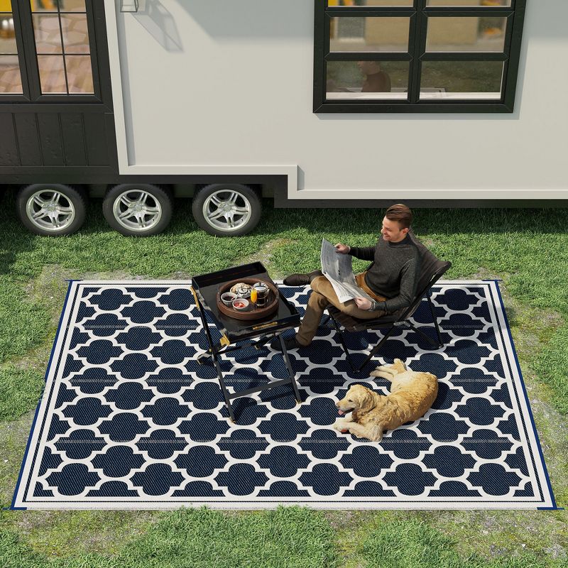 Outsunny Reversible Outdoor RV Rug, 9' x 12' Patio Floor Mat, Plastic Straw Rug for Backyard, Deck, Picnic, Beach, Camping, 2 of 7