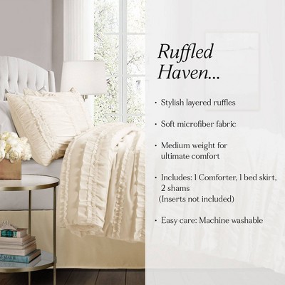 Lush Decor Belle Ruffle Comforter Set (Queen) Ivory 4pc - Lush Décor: Shabby Chic Microfiber Bedding with Bed Skirt & Shams — фото 6