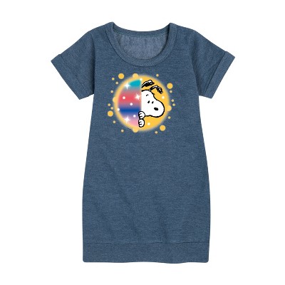 - Peanuts - Snoopy Airbrush Peek Graphic Short Sleeve Fleece Dress