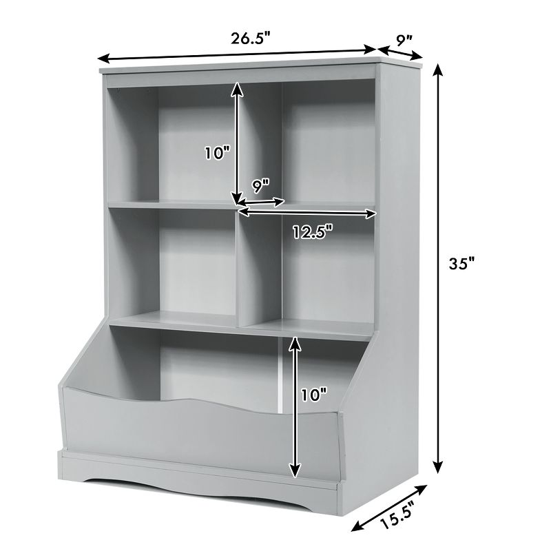 Costway 3-Tier Children's Multi-Functional Bookcase Toy Storage Bin Floor Cabinet GreyWhite, 3 of 13