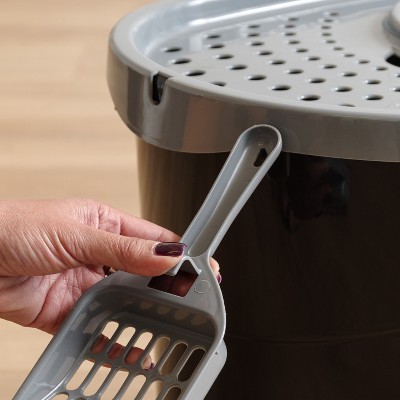 Large Black and Gray Top Entry Cat Litter Box with Scoop