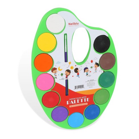 Neliblu Watercolor Paint Set Palette for Kids - Washable Non Toxic Paints in 12 Bright and Vivid Water Colors - Mess Free and Fun - Develops Artistic