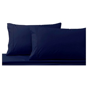 Cotton Percale Solid Pillowcase Pair (Standard) Midnight Blue 300 Thread Count - Tribeca Living , Size: Standard Pillowcases, Black Blue