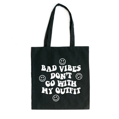 City Creek Prints Don't Go With My Outfit Smiley Faces Canvas Tote Bag - 15x16 - Black